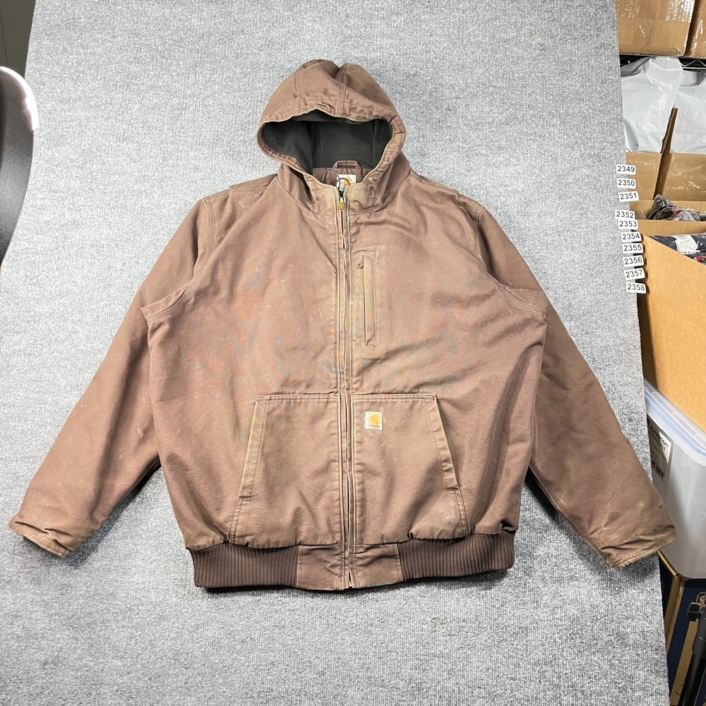 Carhartt Full Swing Hooded Active Jacket Brown Heavyweight Workwear 2XLT - Flaws